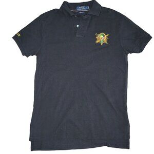 Polo Ralph Lauren Mens black Polo collared Shirt Jockey Crest Custom Fit size S